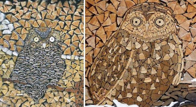 木材图案的猫头鹰